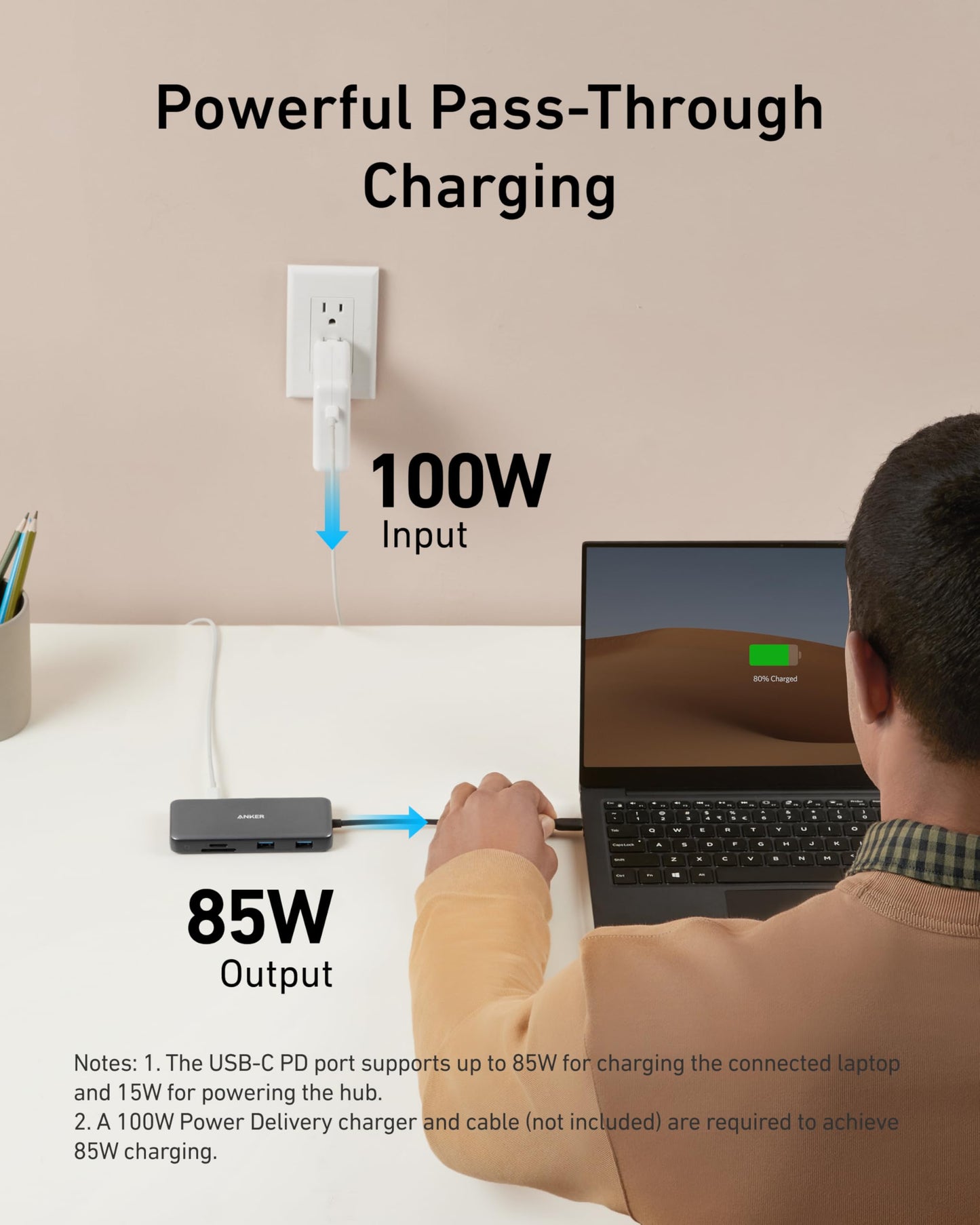 Anchor 555 USB-C Docking Hub (8-in-1) PowerExpand Adapter, 100W Power Delivery, 4K 60Hz HDMI, 10Gbps USB-C & 2 USB-A data ports, Ethernet port, microSD & SD card reader, for MacBook Pro and more.