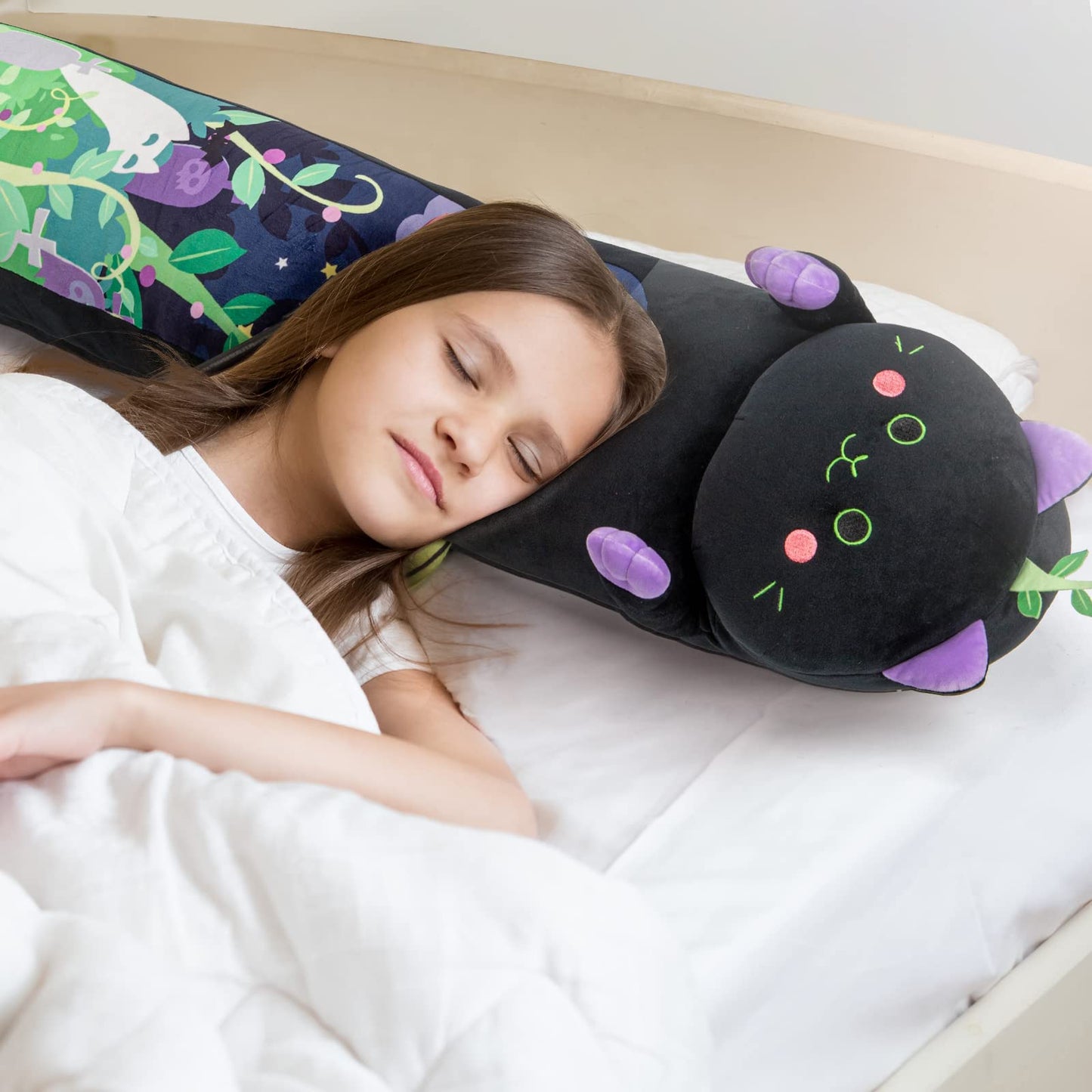 Mewaii 50CM mint cat plush toy, cute cat plush pillow, black fabric long cat stuffed animal toy cuddle pillow gift