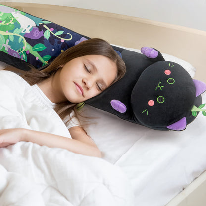 Mewaii 50CM mint cat plush toy, cute cat plush pillow, black fabric long cat stuffed animal toy cuddle pillow gift