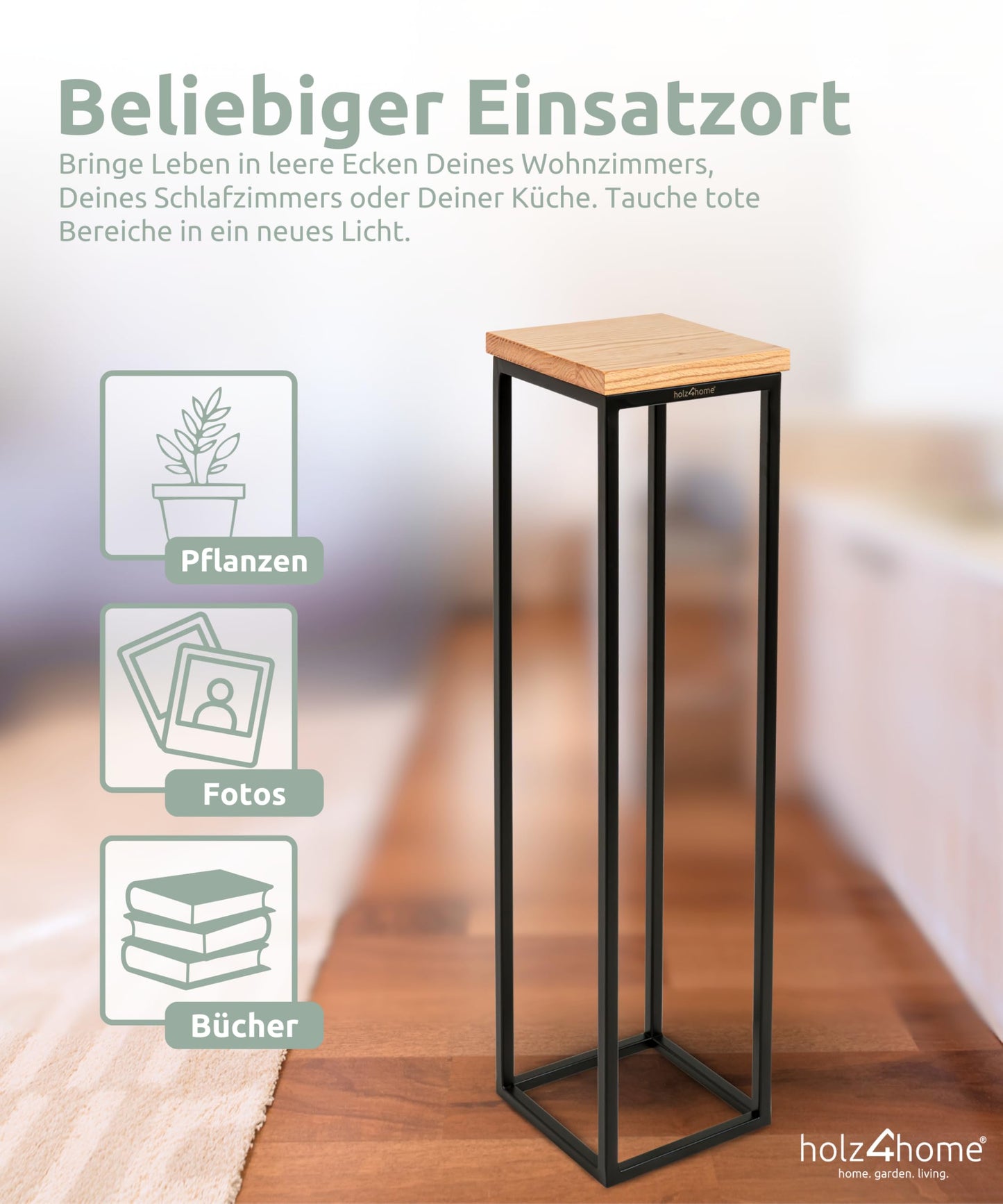 wood4home® Decorative stand made of solid oak wood I Natural oiled flower stand I Height: 90 cm I Decorative column with steel frame I Fully assembled and oiled