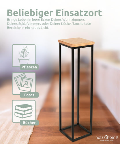 wood4home® Decorative stand made of solid oak wood I Natural oiled flower stand I Height: 90 cm I Decorative column with steel frame I Fully assembled and oiled