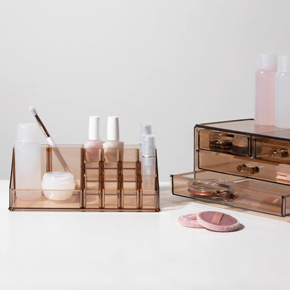 Navaris Makeup Storage Organizer - Cosmetic Storage Box made of transparent acrylic - Holder with drawers and compartments - 2in1 design - Brown