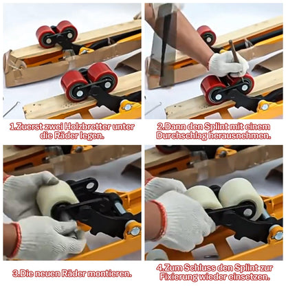4 pieces of pallet truck wheels Polyurethane 80 x 70 mm, axle 20 mm incl. ball bearings. Wheels for pallet trucks replacement wheels, Max. load 600 KG.