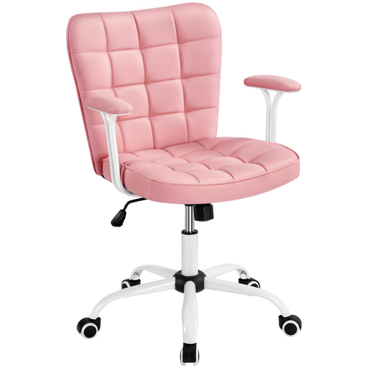 Yaheetech Homeoffice Chair Desk Chair Office Chair Work Chair made of artificial leather, swivel chair with soft armrests, height-adjustable padded chair computer chair with casters, pink