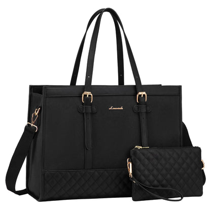 LOVEVOOK 15.6 inch Laptop Bag for Women, Work Tote Bag Teacher Bag Briefcase Medium, Shopper Handbags for Women, Large School Bag, Tote Bag Business Bag for Office College Work, Black