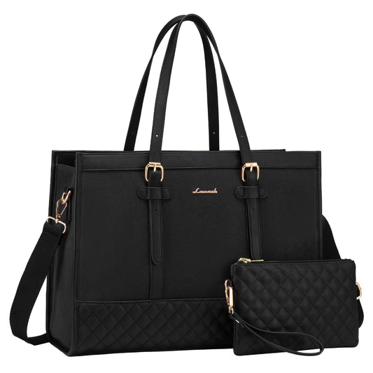 LOVEVOOK 15.6 inch Laptop Bag for Women, Work Tote Bag Teacher Bag Briefcase Medium, Shopper Handbags for Women, Large School Bag, Tote Bag Business Bag for Office College Work, Black