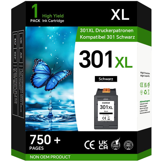 301 XL Black Replacement for HP 301 Printer Cartridges, Ink Cartridge for HP 301 Black Compatible with Envy 4500 5530 5534 DeskJet 2544 2549 OfficeJet 2620 4630 4632, 1 Piece