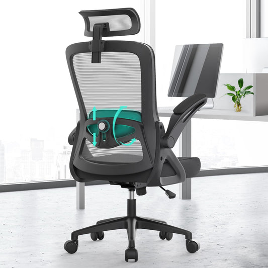 YONISEE Office Chair - Ergonomic office chair with lumbar support, adjustable armrests and headrest, mesh office chair with high backrest, comfortable office chair for Home Office, SJK-11-8680