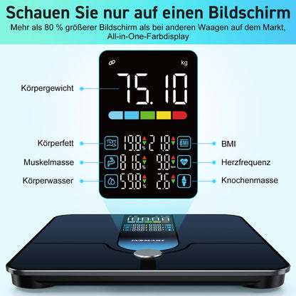 INSMART Smart scale, 227KG/500lb 30x30cm Digital Bathroom Scale, Body Fat Scale with APP/Bluetooth/Full-surface Sensor, 18 Measurement Data for BMI, Weight, Body Fat, Heart Rate, Muscle Mass
