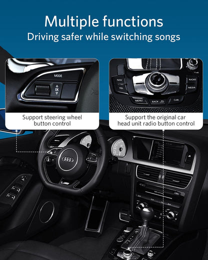 Airdual Bluetooth 5.0 adapter is compatible with Audi MMI 3G AMI Music Interface, Audi Symphony, Audi Concert, VW MDI, Mercedes Media Interface.