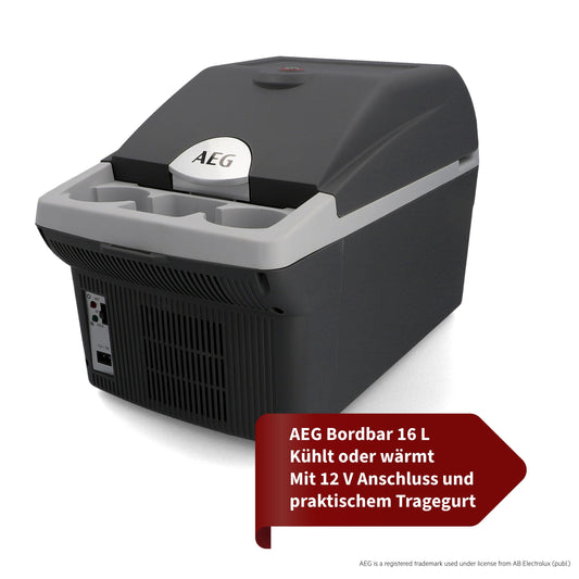 AEG Automotive Board-Bar BK 16 thermoelectric cooler and warmer 16 liters, 12 volts for car and socket, can be fastened in the car.