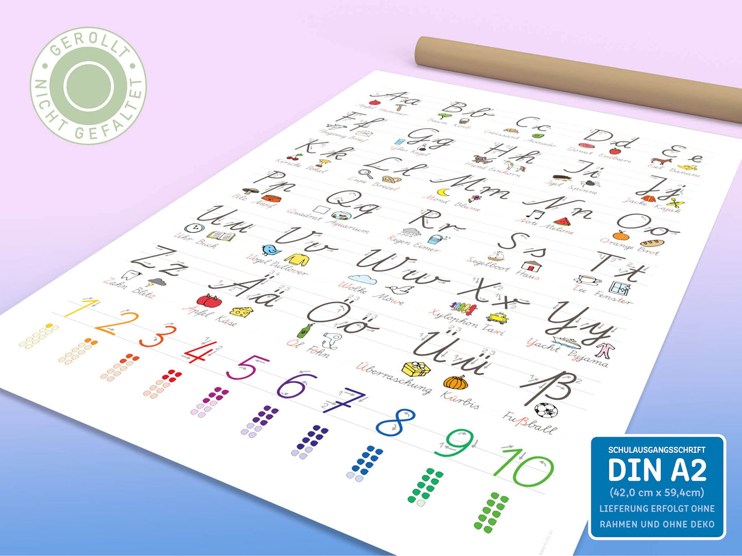 kizibi® XL School Cursive Poster for Kids (SAS), Cursive Writing Learning A2 with Practice Sheet, Writing Learning | popular in Kindergarten, Preschool, Elementary School | includes Practice Sheet