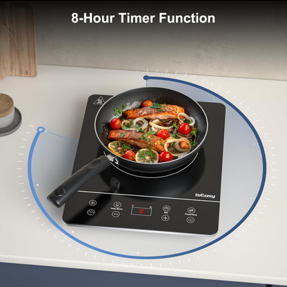 IsEasy Induction Cooktop 1 Plate, Single Induction Hot Plate 2100W, 9 Power Levels, 9 Temperature Settings, 28cm Induction Cooktop with 8-Hour Timer, Child Lock, Black, 220-240V.