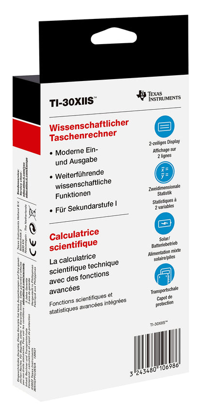Texas Instruments TI-30 XIIS school calculator (two-line display, solar and battery powered) Dark blue.