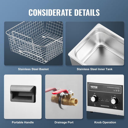 VEVOR 10L Ultrasonic Cleaner with Heating Timer & Basket, professional digital cavitation machine, 240W cleaning machine for laboratory tools metal parts carburetors brass auto parts engine parts