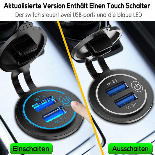 2X 36W Quick Charge 3.0 USB Outlet 12V/24V Car with Switch - QC 3.0 Car Charger Installation Socket Waterproof Cigarette Lighter USB Port for Motorcycle Boat Truck RV