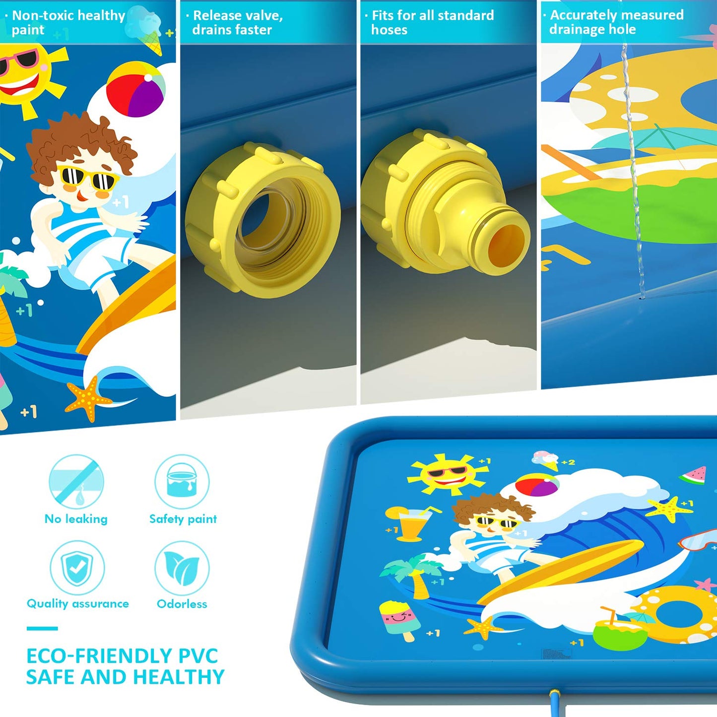 Peradix Splash Pad, 170CM Sprinkler Water Playmat Anti-Slip Splash Play Mat for Summer Outdoor Garden Kids Toy Sprinkler Pool for Baby Party.