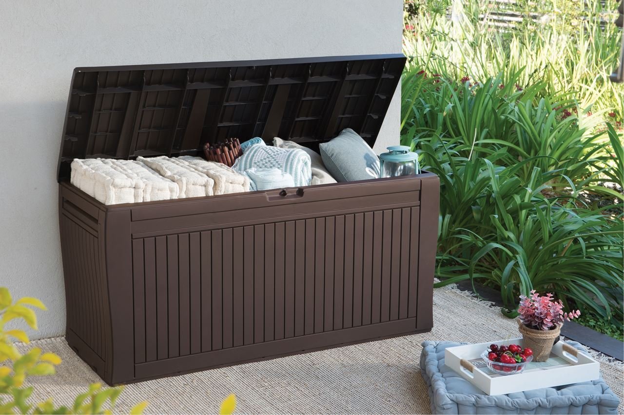 Koll Living cushion box / storage box 270 liters, 100% waterproof with ventilation, no bad smell / mold, modern wood look, lid can support up to 250 KG (2 people)