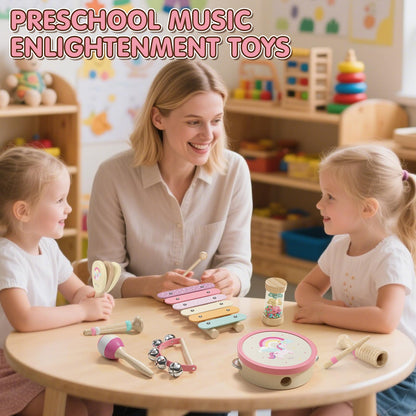 Lehoo Castle music instruments for kids, Montessori wooden toys for ages 2-3, instrument set with xylophone drum for preschool, music learning toy gift for baby girl boy.