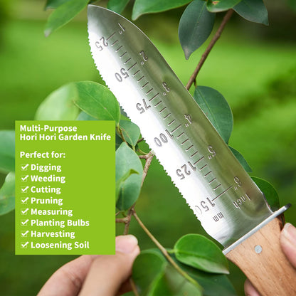 Berry & Bird Hori-Hori Garden Knife, Ground Shovel Barebones 7" serrated blade pruner for removing weed roots gardening digging tool.