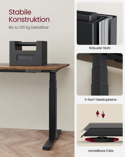 VASAGLE height adjustable electric desk, table base, dual motor, 3-stage telescopic legs, memory function with 4 heights, black LSD020B01