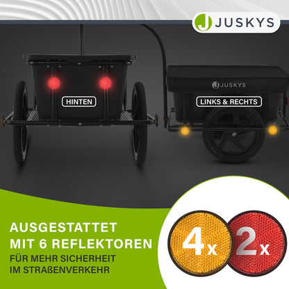 Juskys Bike Trailer 90 liters - Cargo trailer with hitch, drawbar - Trailer for bicycle 40/80 kg payload - Transport trailer with protective cover.
