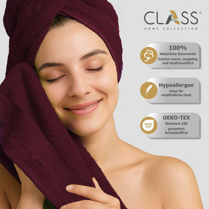 Class Home Collection Terry Guest Towels 30x50 cm - Set of 10 Guest Towels - Especially soft & absorbent guest towels made of 100% cotton with hanging loop - Bordeaux