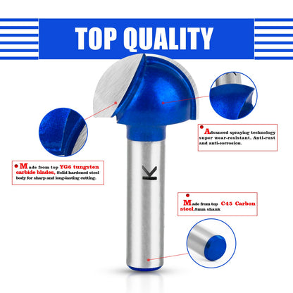 ASNOMY 5 Pieces Carbide Core Box Router Bits Set, 8mm Shank, Round Nose Ball Cutter Woodworking Router - 12mm/16mm/19mm/22mm/25.4mm