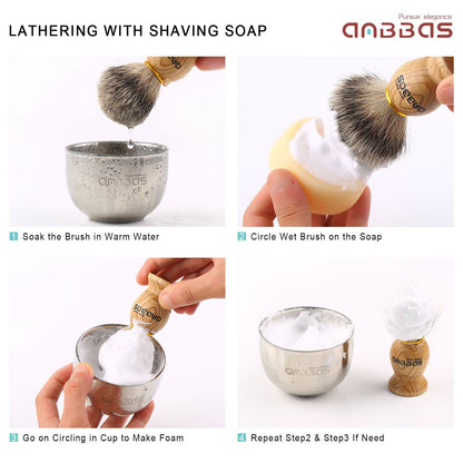 Anbbas shaving set men with bowl Luxury men's gift set Shaving brush Badger hair Silver tip with brush holder
