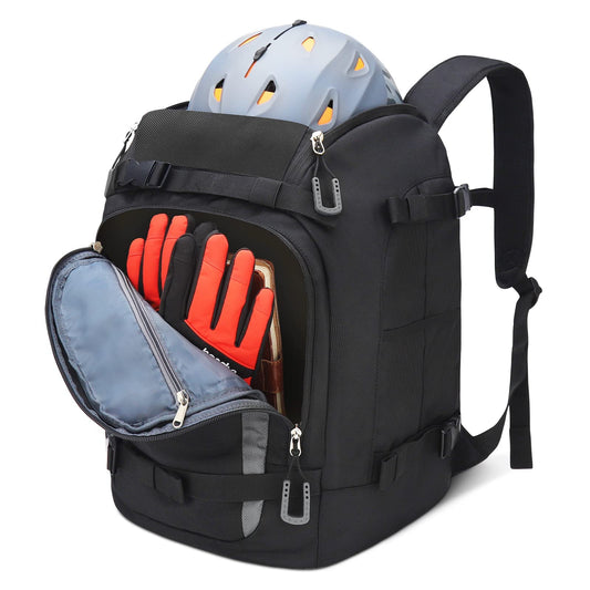 MoopGou ski boot bag with helmet compartment 50L 1680D nylon ski backpack ski boot backpack with helmet pocket ski bag ski sack for ski boots ice skates snowboard inline skates (gray)