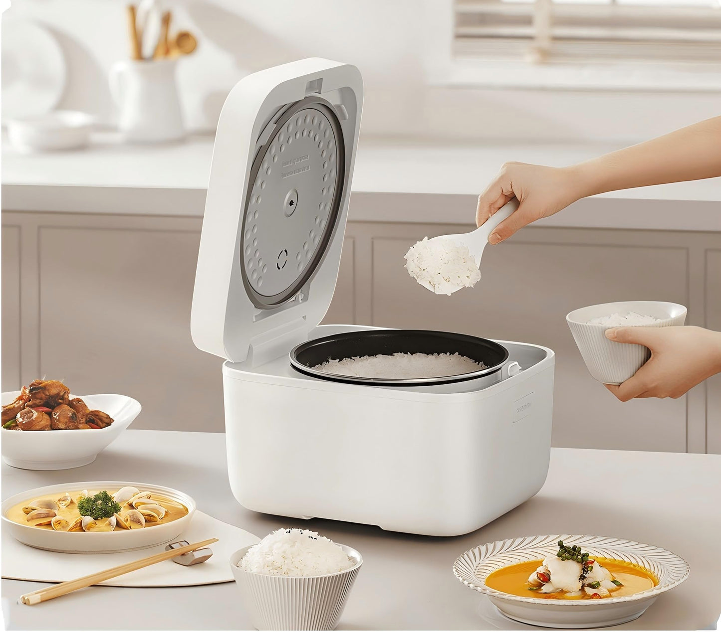 Xiaomi Multifunctional Rice Cooker 4L, Compact & Fast, Cook rice in 30min, 6-layer non-stick inner pot, 24h timer & 12h keep warm function, steaming function, 10 cooking modes, easy to clean.