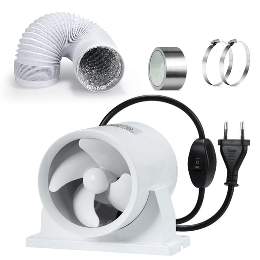 100mm duct fan, adjustable high/low speed exhaust fan + ducting + tape kit for bathroom, toilet, kitchen, greenhouse, tent, garage.