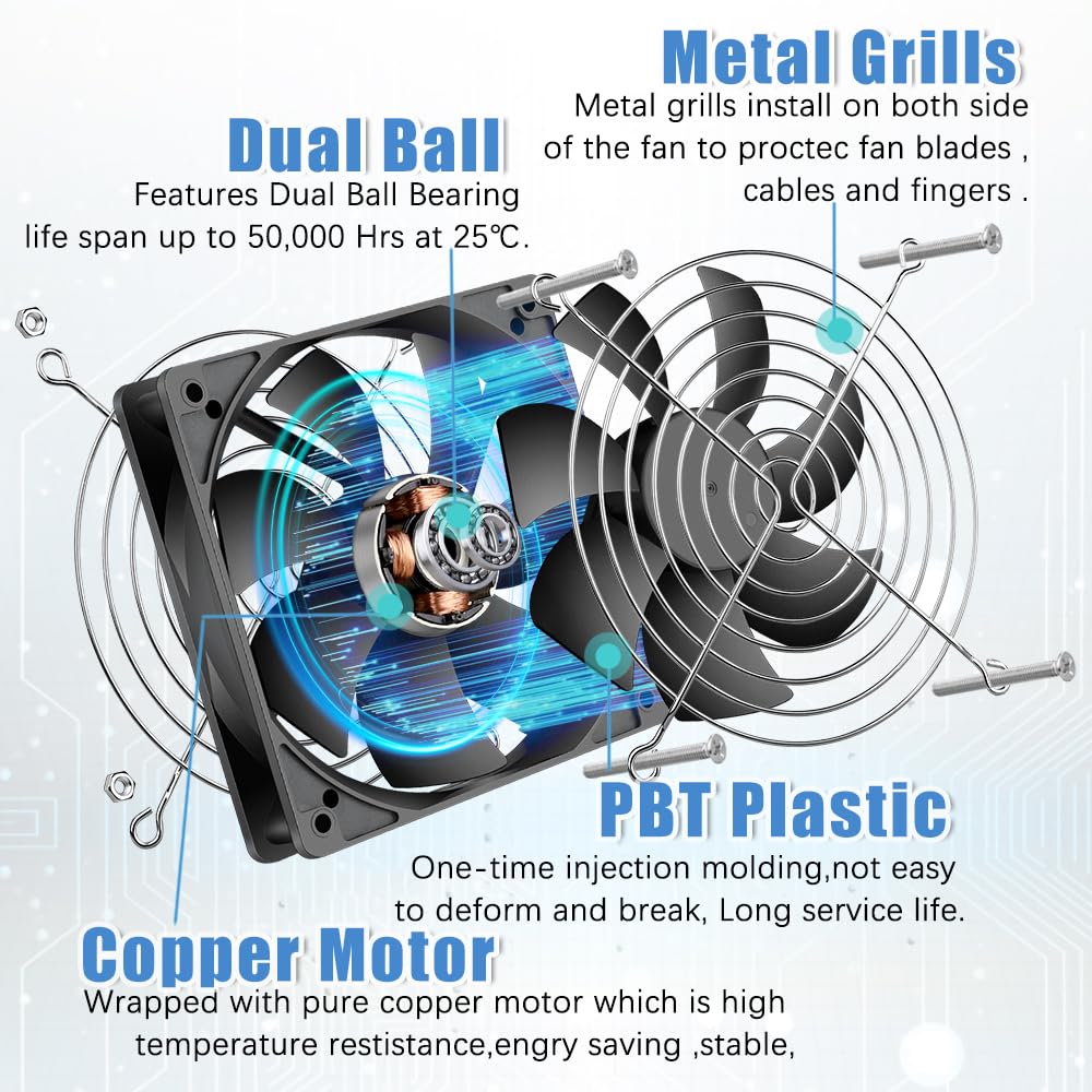 GDSTIME 120mm PC fan 230V 120mm x 25mm Computer fan Dual ball bearings with 4V -12V speed control 3000 RPM 120 x 25 220V PC fan for laptop router cabinet workstation server