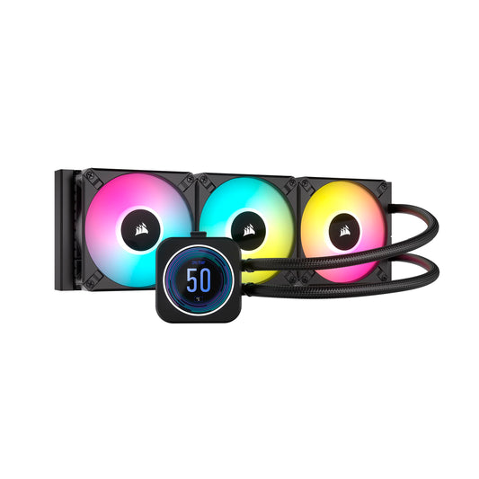 Corsair iCUE H150i Elite LCD XT Liquid CPU Cooler - IPS LCD Screen - Three AF120 RGB Fans - 360mm Radiator - Intel LGA 1700, AMD AM5 and more, includes iCUE Commander CORE, for desktop, Black.