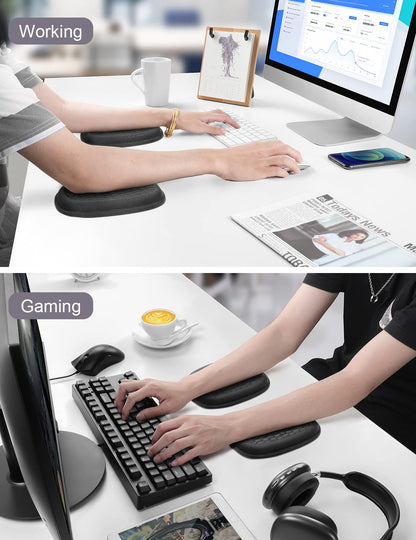 Vaydeer Wrist Rest Pad - Ergonomic elbow protector with gel armrest for desk, memory foam armrest support for office, gaming, computer, laptop, Mac - Black, 1 pair