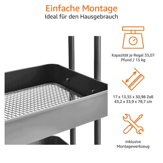 Amazon Basics Tool or Kitchen Trolley, 3 Levels, Metal, Anthracite