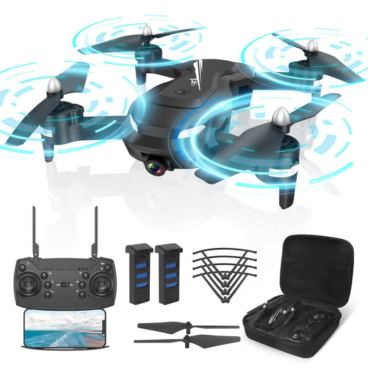Wipkviey T26 Drone with Camera 1080P, RC Foldable FPV Quadcopter with 2 Batteries, 26-30 Mins Flight Time, 3D Flip, Gravity Sensor, Headless Mode, One-Key Takeoff/Landing