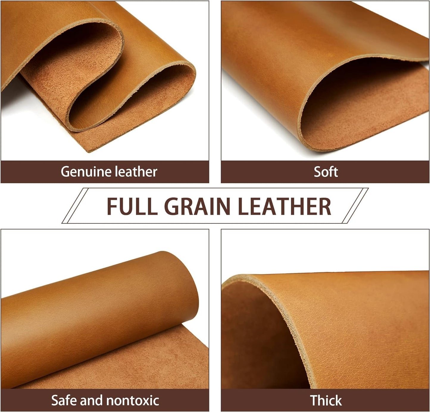 Heavyweight bourbon brown tooling leather square, 3.6mm-4.0mm (9-10oz) thick. Full grain cowhide for leather crafts, tooling, hobby workshop, and crafting.