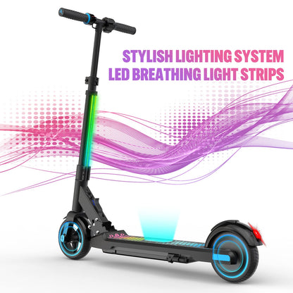 EVERCROSS EV06C electric scooter, 6.5'' Foldable E scooter for kids 6-12 years old, up to 15 km/h & 8 km range, LED display, colorful lights, lightweight electric scooter for kids (Blue + Pink)