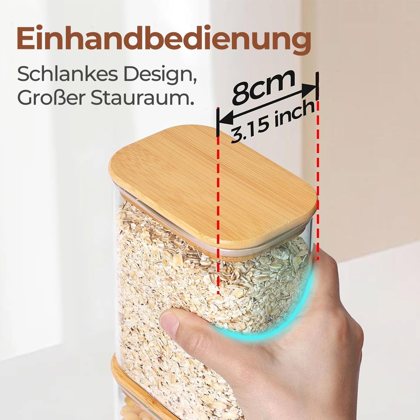 ComSaf 700ml Rectangular Food Storage Containers with Lid Airtight 6 Pack, Square Food Jars with Lid, Kitchen Glass Container for Pasta, Flour, Coffee Beans, Spaghetti Storage, Candy Jar.