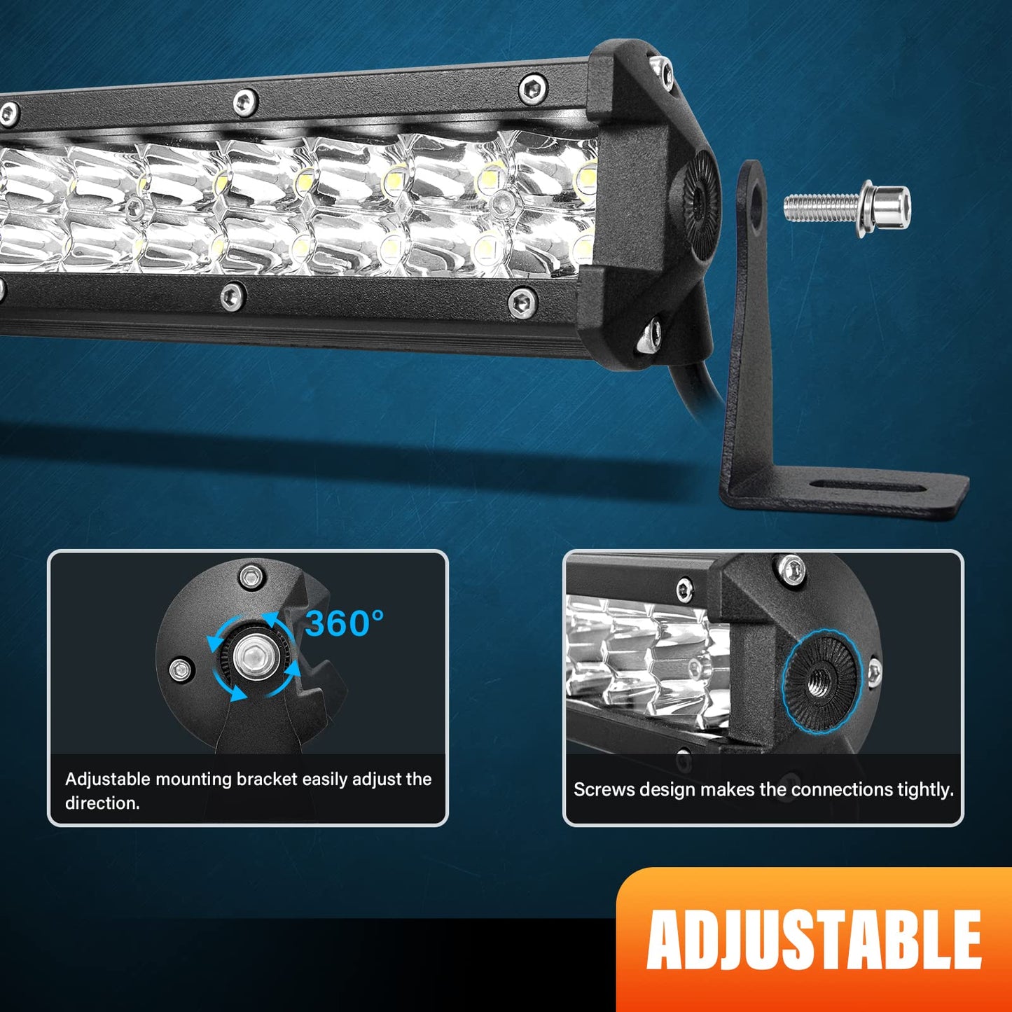 RIGIDON 20 inch 50 cm 144W Spot outdoor aluminum LED light bar, 12V 24V Waterproof warm white off-road lighting for car SUV off-road ATV SUV truck tractor vehicles 4x4, LED fog lights 6000K.