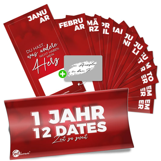 1 year, 12 dates - The gift of quality time - Fill-in-the-blank dates with scratch-off stickers - Surprise for birthday & anniversary for husband, wife, partner, girlfriend & boyfriend.