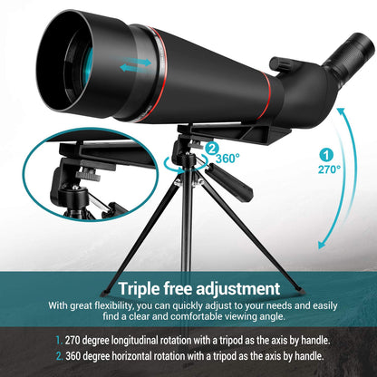 25-75X 100MM Spotting Scope for sports shooting hunting bird watching IPX7 waterproof FMC BAK4 prism with tripod phone adapter Black