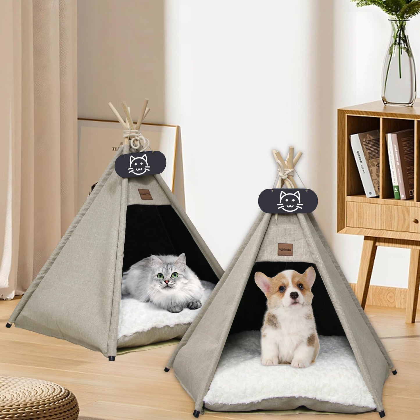 Whiwhi Tipi tent for pets, dog tent, cat tent with washable cushion. Pet tents, houses, dog caves, and pet houses. Foldable pet tent furniture 50x50x60cm.