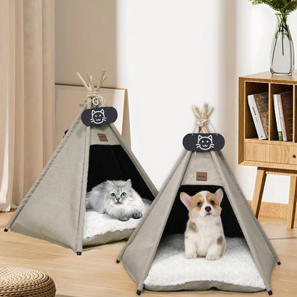 Whiwhi Tipi tent for pets, dog tent, cat tent with washable cushion. Pet tents, houses, dog caves, and pet houses. Foldable pet tent furniture 50x50x60cm.