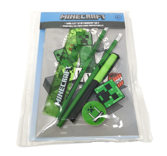 Theonoi stationery set (7-piece), Minecraft school writing set for every gamer fan! Perfect gift for back-to-school to fill the school cone with pens, notepad, pencils, ruler, sharpener.