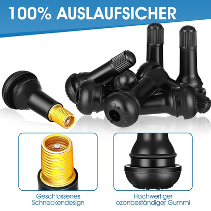 100 pieces of TR414 rubber valves, universal rubber valves 11.3mm valve hole, snap-in rubber valves for cars up to 4.5 bar, rubber tire valves for most cars, motorcycles.