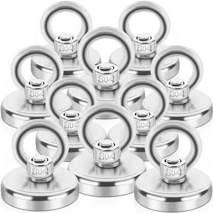 10pcs Strong Magnets, 45kg Neodymium Magnets Super Strong Fishing Magnets, 32mm Powerful Fishing Magnet with Hole for Home, Workshop, Pond Recovery, fishing in Lakes, Lawns, Ocean.