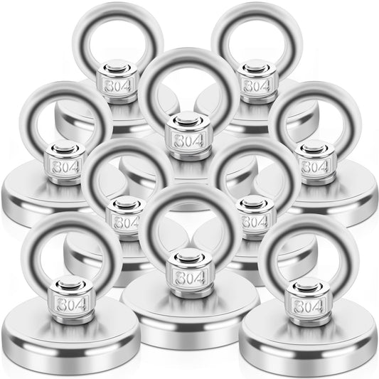 10pcs Strong Magnets, 45kg Neodymium Magnets Super Strong Fishing Magnets, 32mm Powerful Fishing Magnet with Hole for Home, Workshop, Pond Recovery, fishing in Lakes, Lawns, Ocean.