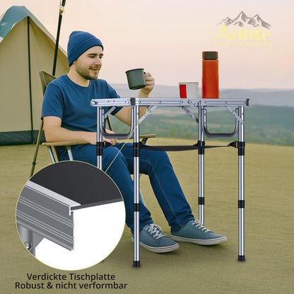 Offer camping table folding table 60x40cm aluminum frame with 3 adjustable heights 26/48/70cm picnic table with storage net portable multifunction table for camping beach balcony (black)